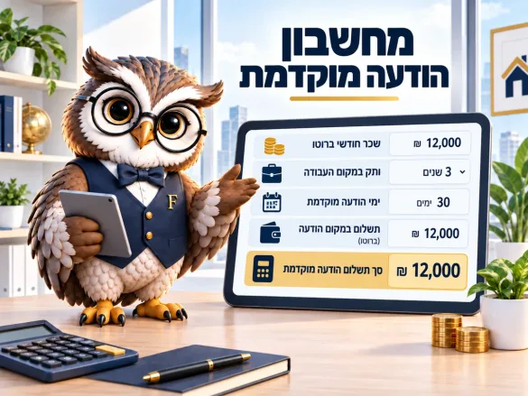 ינשוף פיננסיקו מציג חישוב הודעה מוקדמת: שכר חודשי, ותק, ימי הודעה ותמורה בכסף