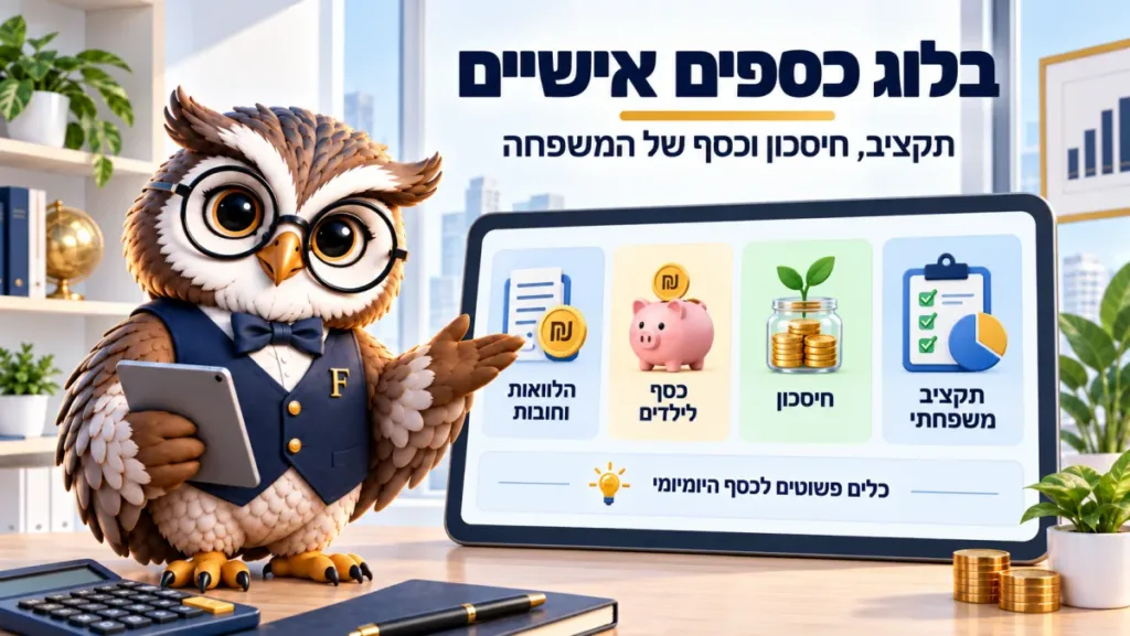 ינשוף פיננסיקו מציג את מדור הכספים האישיים: תקציב משפחתי, חיסכון, כסף לילדים והלוואות
