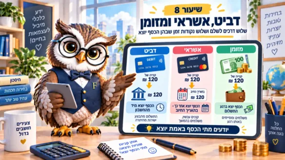 ינשוף פיננסיקו משווה דביט, אשראי ומזומן על אותה קנייה של 120 שקלים