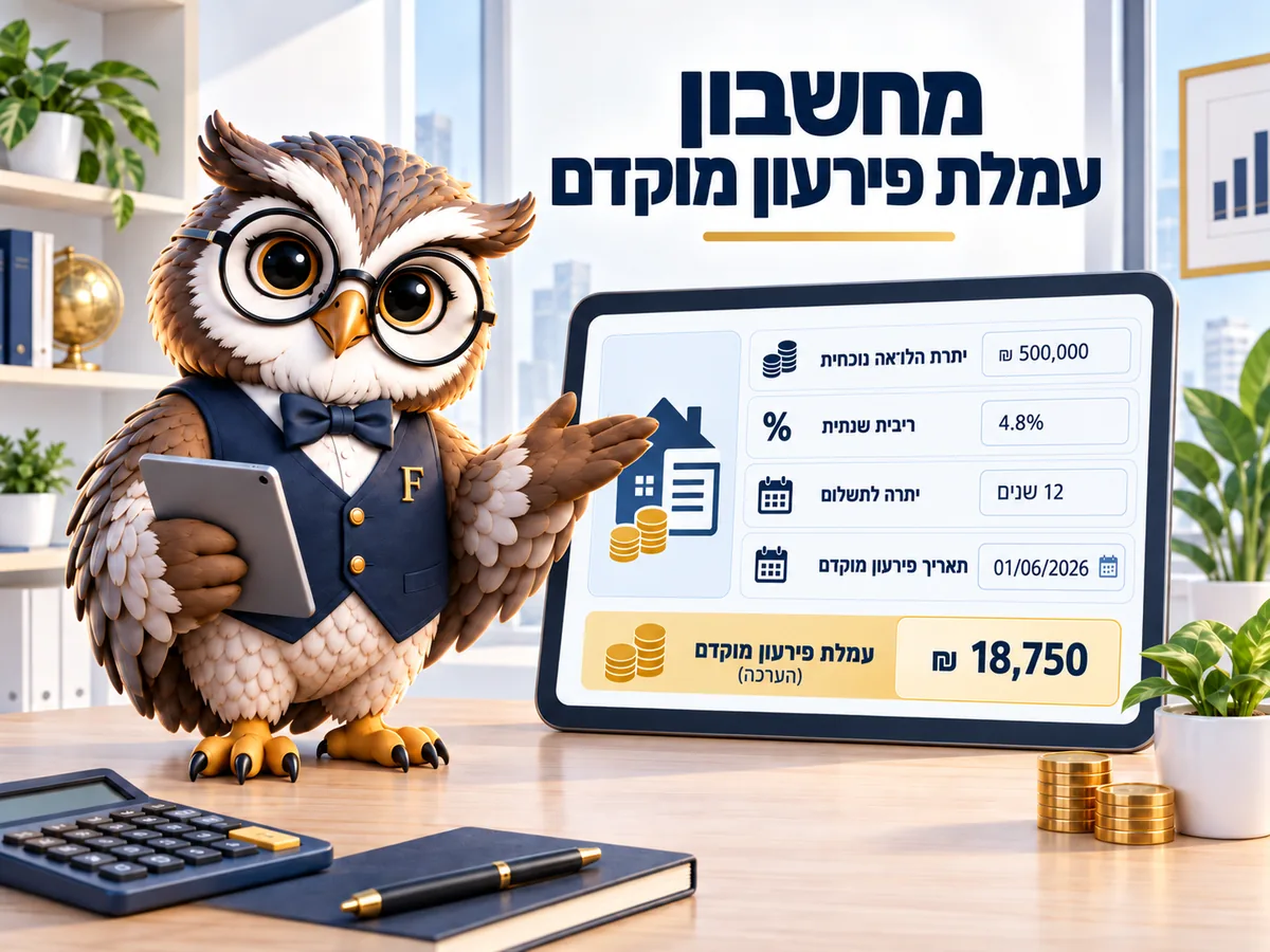 מחשבון עמלת פירעון מוקדם