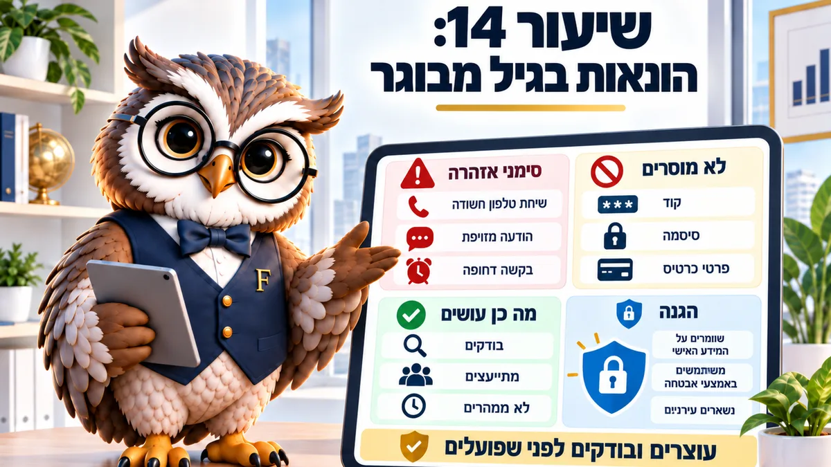 שיעור 14 · הונאות פיננסיות בגיל מבוגר: איך מגנים על הכסף