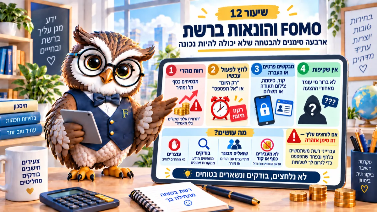 שיעור 12 · FOMO, משפיענים והונאות פיננסיות: למה זה תמיד דחוף