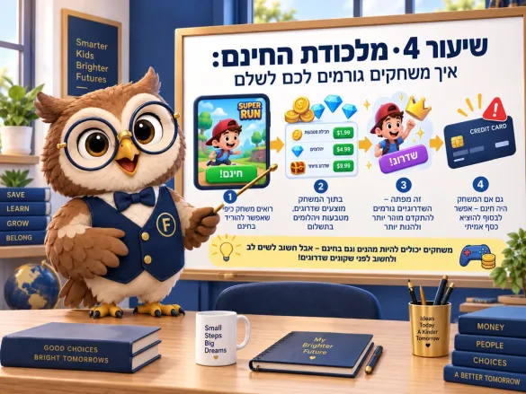 ינשוף פיננסיקו מראה על לוח איך משחק שמתחיל בחינם מוביל לרכישות בתוך המשחק