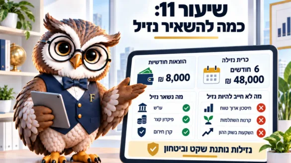ינשוף פיננסיקו ליד לוח שיעור 11: כמה להשאיר נזיל, כרית נזילה מול הוצאות חודשיות ומה נשאר נזיל