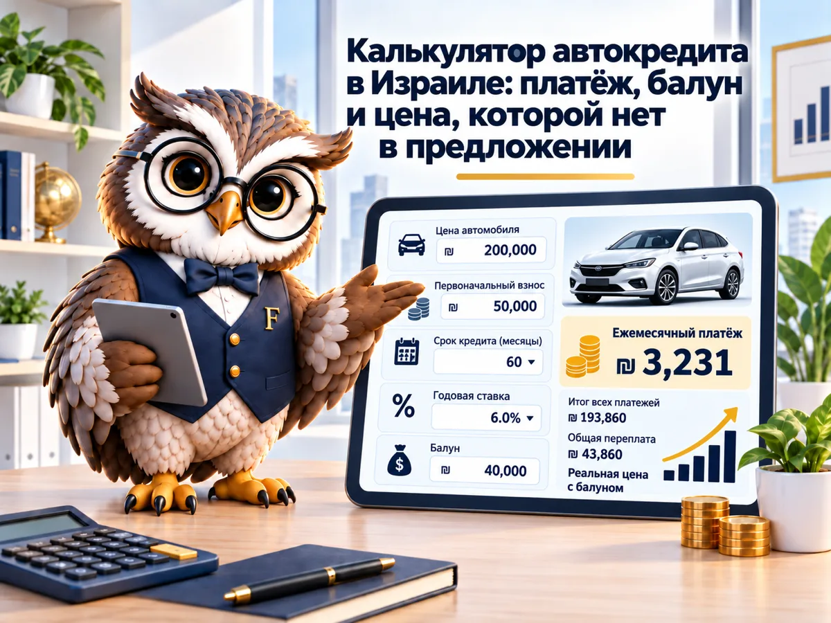 Калькулятор автокредита в Израиле: платёж, балун и цена, которой нет в предложении