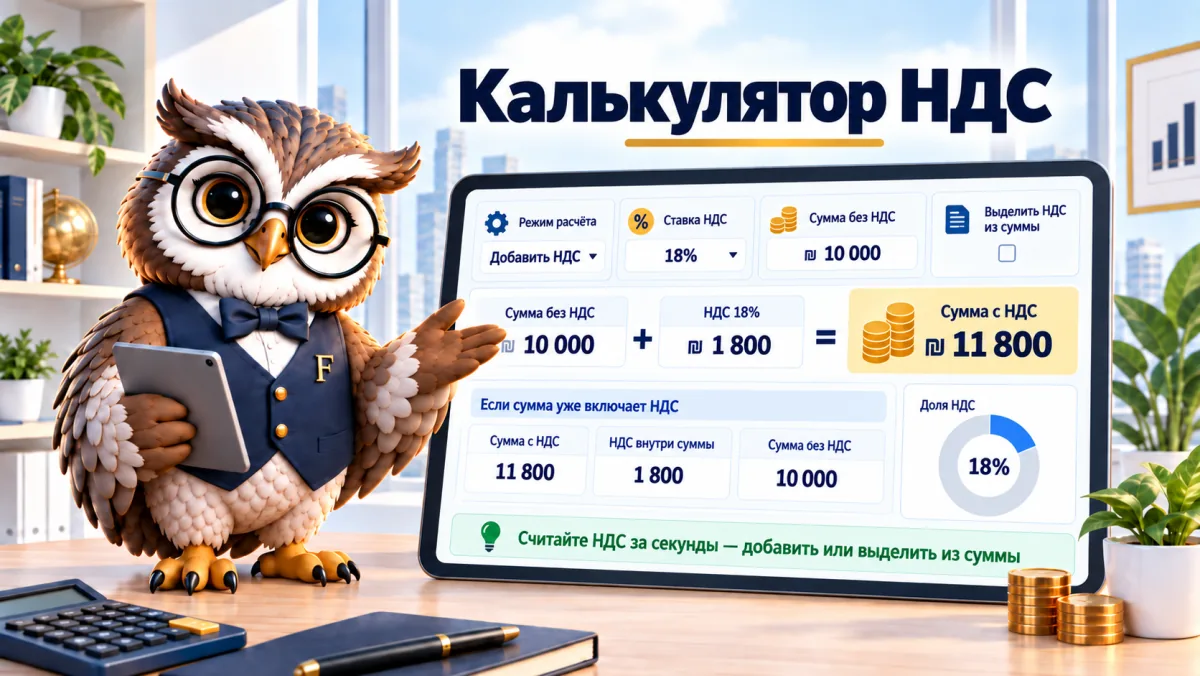 Калькулятор НДС: добавление и выделение 18%