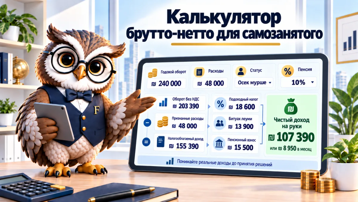 Калькулятор брутто-нетто для частного предпринимателя: сколько остаётся после налога, Битуах Леуми и пенсии