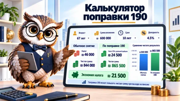 Сова Finansiko сравнивает обычное снятие и снятие по поправке 190 и показывает экономию на налоге