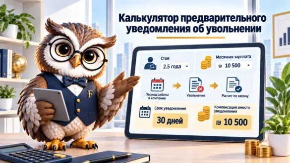 Сова Finansiko показывает срок предварительного уведомления по стажу и компенсацию вместо уведомления