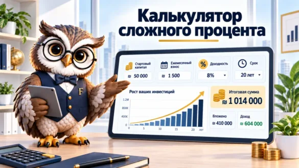 Сова Finansiko показывает график роста вложений при сложном проценте
