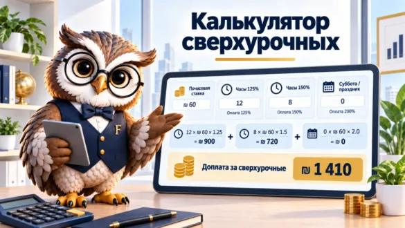 Сова Finansiko показывает расчёт доплаты за сверхурочные по ставкам 125 и 150 процентов