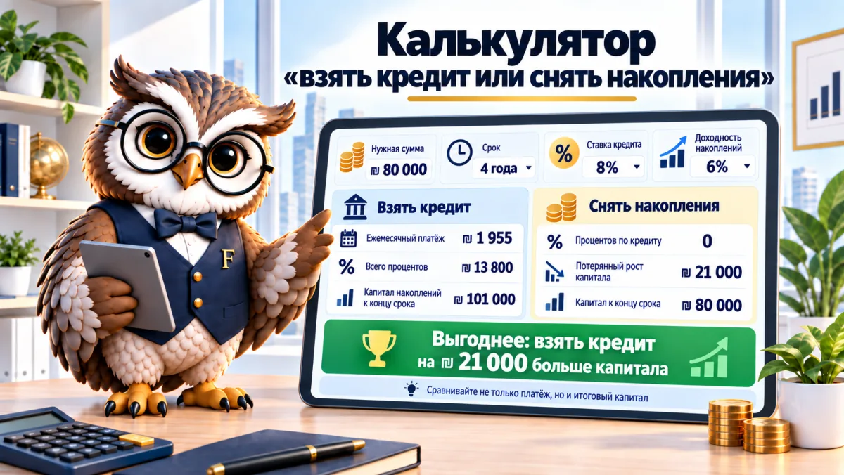 Калькулятор «кредит под накопления или снятие»