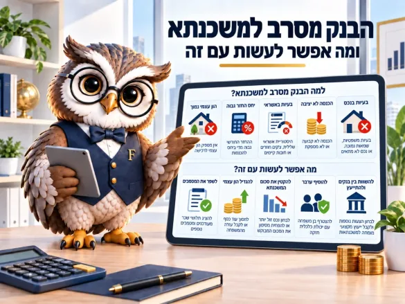 תרשים סיבות לסירוב משכנתא: הון עצמי נמוך, יחס החזר גבוה, בעיות באשראי והכנסה לא יציבה, ולצידן פתרונות