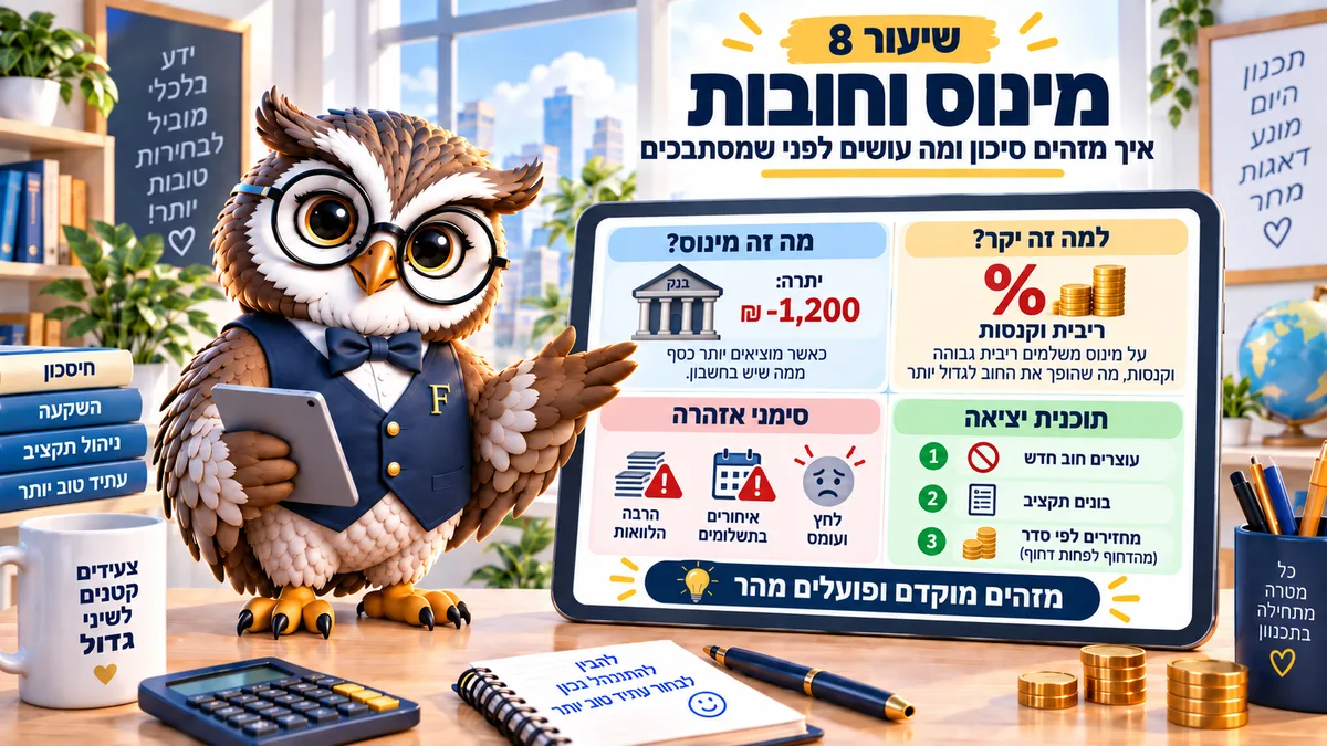 שיעור 8 · מינוס בחשבון וחובות: איך לא מתחילים עם חור בכיס