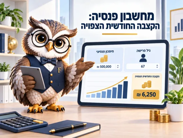 ינשוף פיננסיקו מציג תחזית קצבה חודשית של 6,250 ₪ לפי גיל פרישה 67