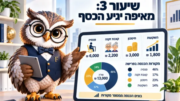ינשוף פיננסיקו ליד לוח שיעור 3: מאיפה יגיע הכסף, ארבעה מקורות הכנסה בפרישה בסך 13,000 ₪ בחודש