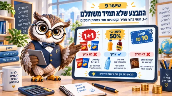 ינשוף פיננסיקו בודק מבצע 1+1, השני בחצי מחיר וקופון, ומסמן מתי המבצע באמת משתלם