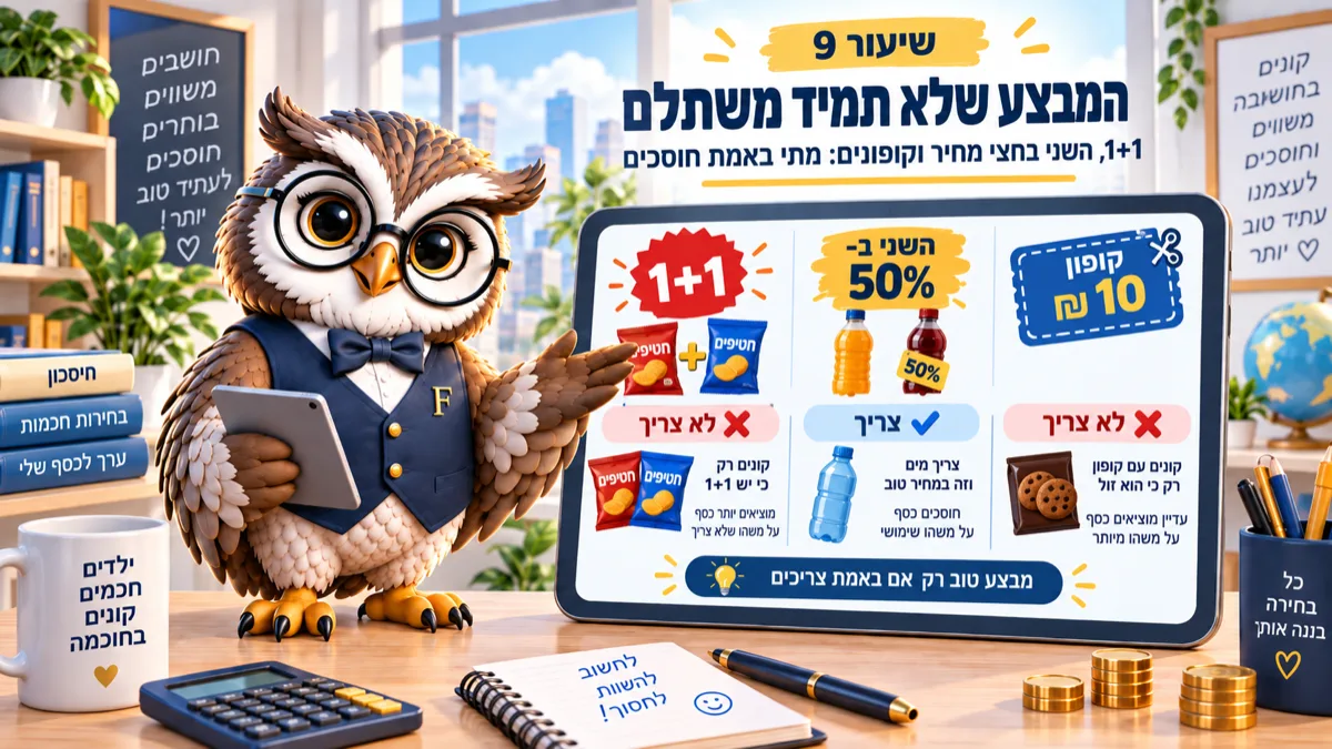 שיעור 9 · המבצע שלא תמיד משתלם: כמה שווה מבצע 1+1