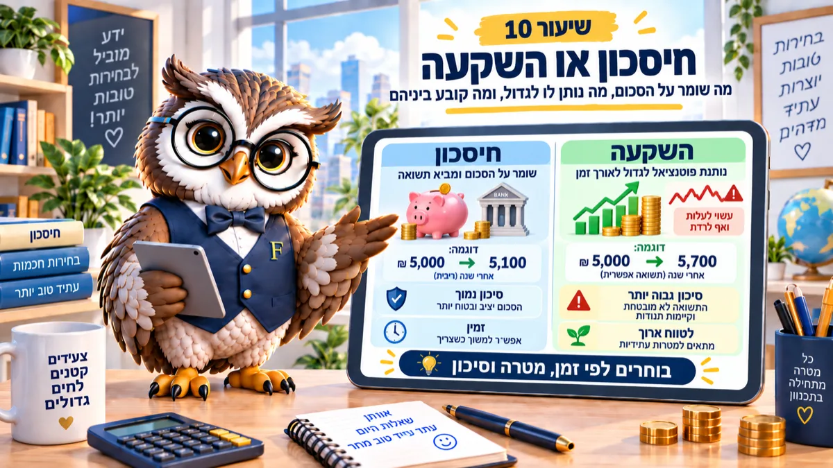 שיעור 10 · חיסכון או השקעה: שתי מילים שמבלבלים ביניהן