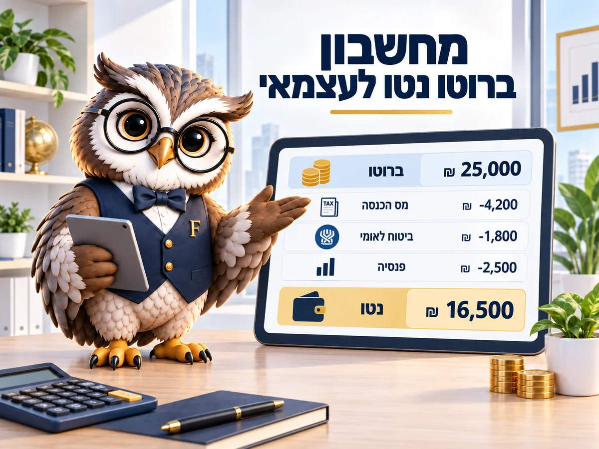 מחשבון ברוטו נטו לעצמאי: כמה נשאר אחרי מס, ביטוח לאומי ופנסיה