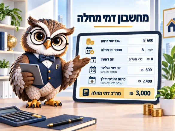 ינשוף פיננסיקו מציג חישוב דמי מחלה: יום ראשון ללא תשלום, שני ושלישי חצי, מהרביעי תשלום מלא