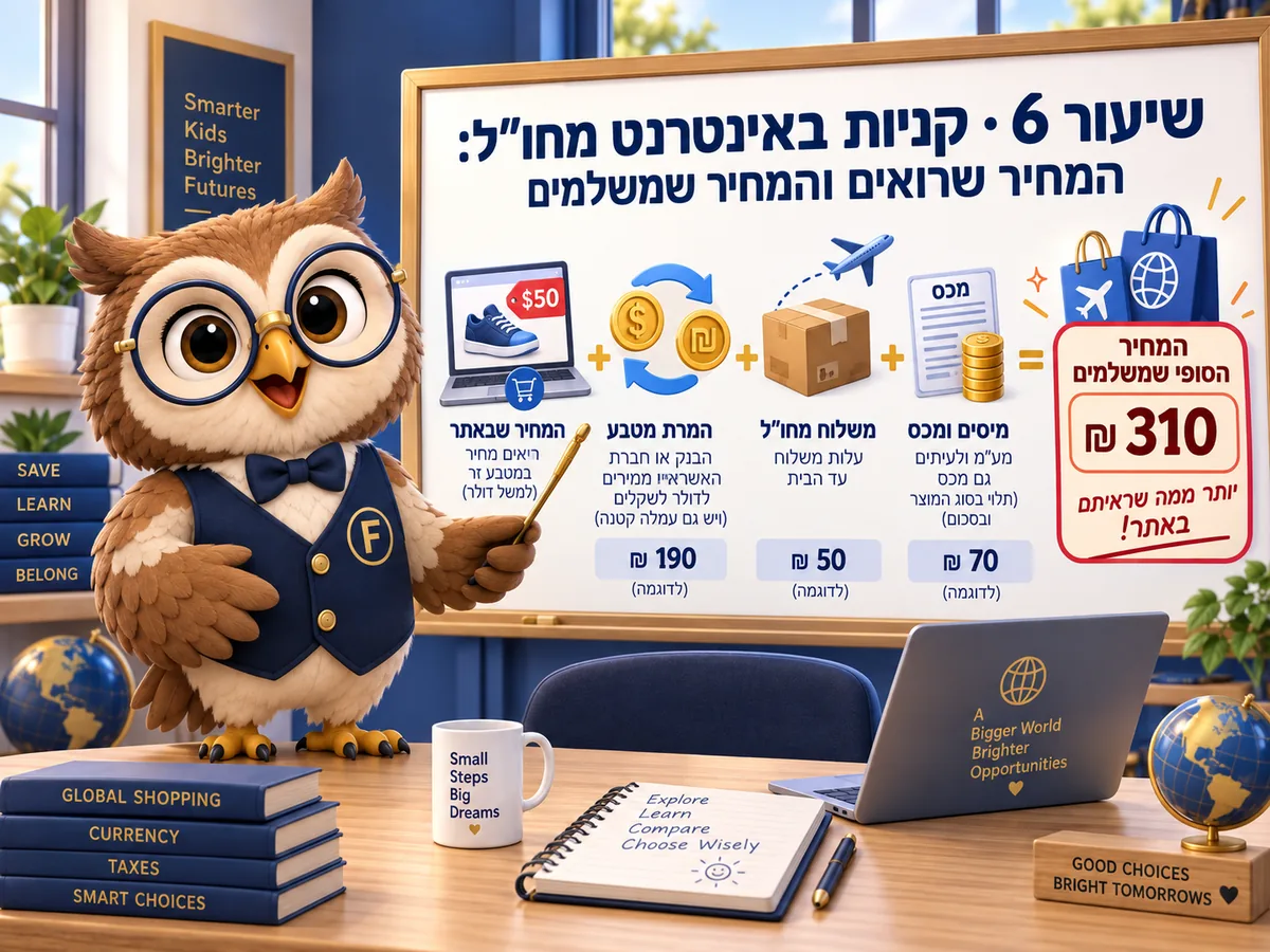 שיעור 6 · קניות באינטרנט מחו"ל: המחיר שרואים והמחיר שמשלמים