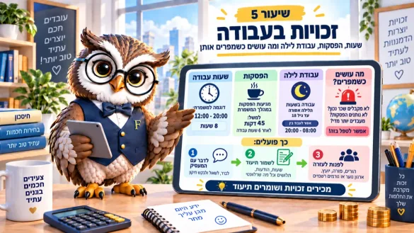 ינשוף פיננסיקו מציג זכויות בעבודה: עד 8 שעות ביום, הפסקה של 45 דקות ואיסור עבודה בין 20:00 ל-08:00