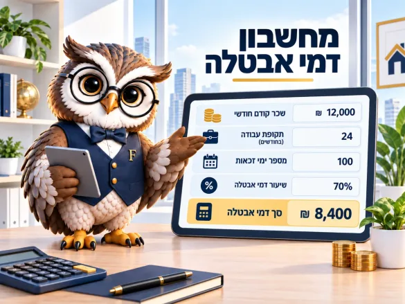 ינשוף פיננסיקו מציג חישוב דמי אבטלה: שכר קודם, תקופת עבודה, ימי זכאות וסך הקצבה